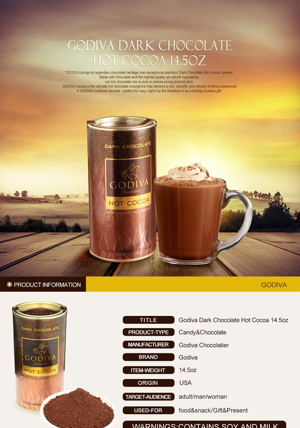 Godiva Dark Chocolate Hot Cocoa, 14.5oz - savefavor