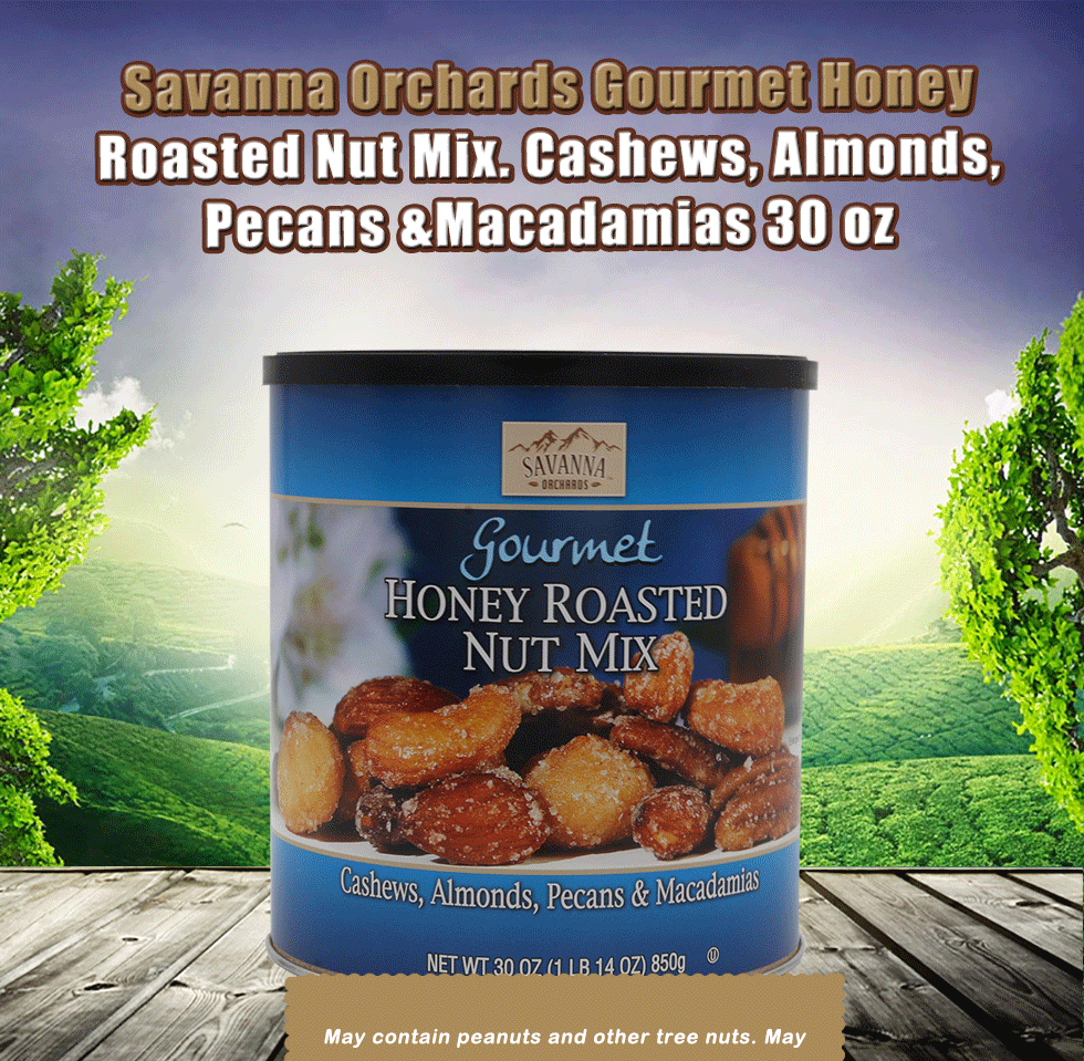 Savanna Orchards Gourmet Honey Roasted Nut Mix. Cashews, Almonds, Pecans  &Macadamias 30 oz - savefavor