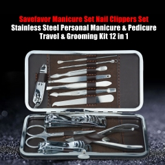 Savefavor Manicure Set Nail Clippers Set Stainless Steel Personal Manicure & Pedicure Travel & Grooming Kit 12 in 1